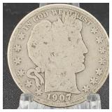 90% Silver 1907-D Barber Half Dollar
