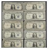 10x $1 Silver Certificates
