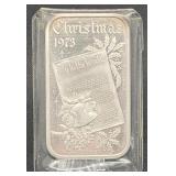 Vintage 1 Oz. Fine Silver 1973 Christmas Bar