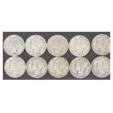 Mixed Dates Mercury Dimes(x10, 1920-1945)