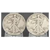 1943-D, 1945 Walking Liberty Half Dollars(x2)