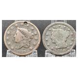 1833 Coronet Head, 1848 Braided Hair Large Cents