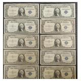 10x $1 Silver Certificates