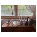 Candle holders, vases, doilies