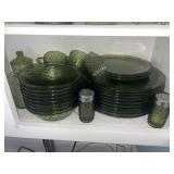Green glass dish set