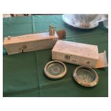 Silver brass angel snuffer & silver co coasters