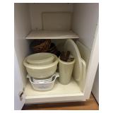 Wooden bowls, Tupperware, Corning ware