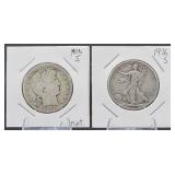 1906-S Barber, 1936-S Walking Liberty Half Dollars