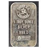 Vintage 1 Oz. Fine Silver Argor S.A. Chiasso bar
