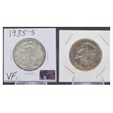 1935-S Walking Liberty, 1963-D Franklin Half