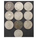 10x Mixed Dates Liberty Head "V" Nickels