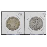 1912 Barber, 1944-D Walking Liberty Half Dollar