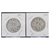 90% Silver 1942, 1945 Walking Liberty Half Dollars