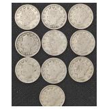 10x Mixed Date Liberty Head "V" Nickels