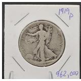 90% Silver 1919-P Walking Liberty Half Dollar