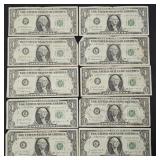 10x $1 Federal Reserve Notes(Green Seal)
