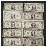 10x $1 Federal Reserve Notes(Green Seal)