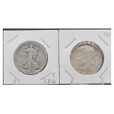 1918-S Walking Lib., 1964-D Kennedy Half Dollars