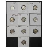 10x Mixed Dates 90% Silver Mercury Dimes