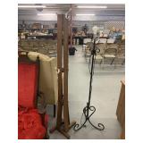 Coat hanger & wrought iron lamp
