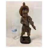 Vintage hand carved wooden violinist boy statue