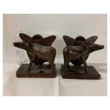 Vintage hand carved Water Buffalo book ends