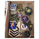 Flat of Military Patches & Belt Buckles