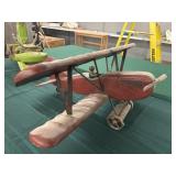Vintage Mid-Century Wood Carved Red Biplane