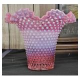 Fenton? Cranberry Opalescent Hobnail Glass Vase