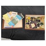 Vintage felt lined box, stained glass pieces