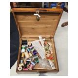 Vintage Wood Box with Sewing Supplies
