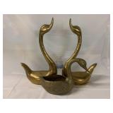 2 Lg 1 sm brass swans