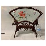 Embroidered Chinese Silk w/Rosewood Frame