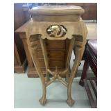 Mid Century Chinoiserie Carved Wood Marble top