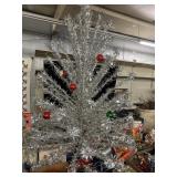 Vintage Tinsel Christmas Tree w/glass ornaments
