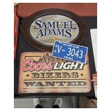 Mirrored Sam Adams Sign, Coors Light Metal Sign