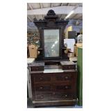 Vintage Wooden Dresser with Mirror and Marble