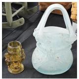 Murano Art Glass Purse Vase, McKee Amber Glass