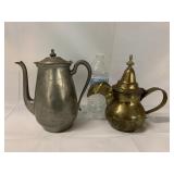 Vintage Brass Arabic teapot & Pewter Coffee Pot
