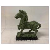 Chinese Jade horse on wooden base