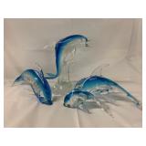 Murano glass Dolphin & Shark statues