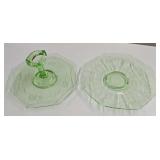 Depression Green Glassware, center handle plate