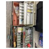 2 fishing tackle boxes and minis bucket