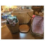 4 Longaberger baskets, extra lid, & accessories
