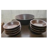 Mid century modern walnut salad bowl set