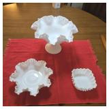3 pieces of Fenton milk glass hobnail