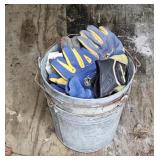 3 galvanized buckets & gloves