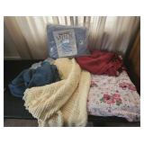 Quilt, shawls, blanket, & pillows