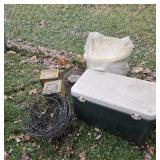 Fishing items, cooler,  & 6 hanging flower baskets