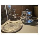 Vintage aluminum cake saver & serving trays